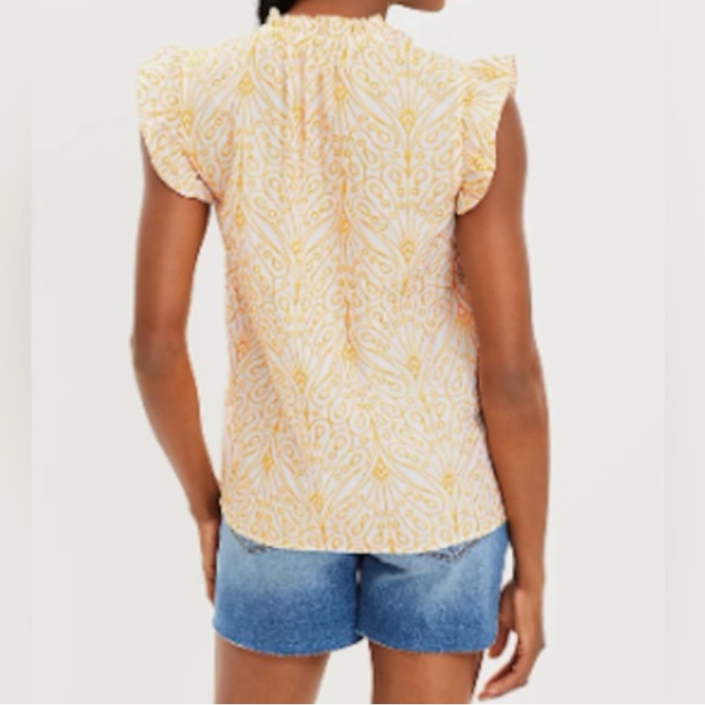 Ann Taylor LOFT | Womens White/Orange Ruffle Collar/Cap Sleeve Embroidered Top M - Picture 2 of 16